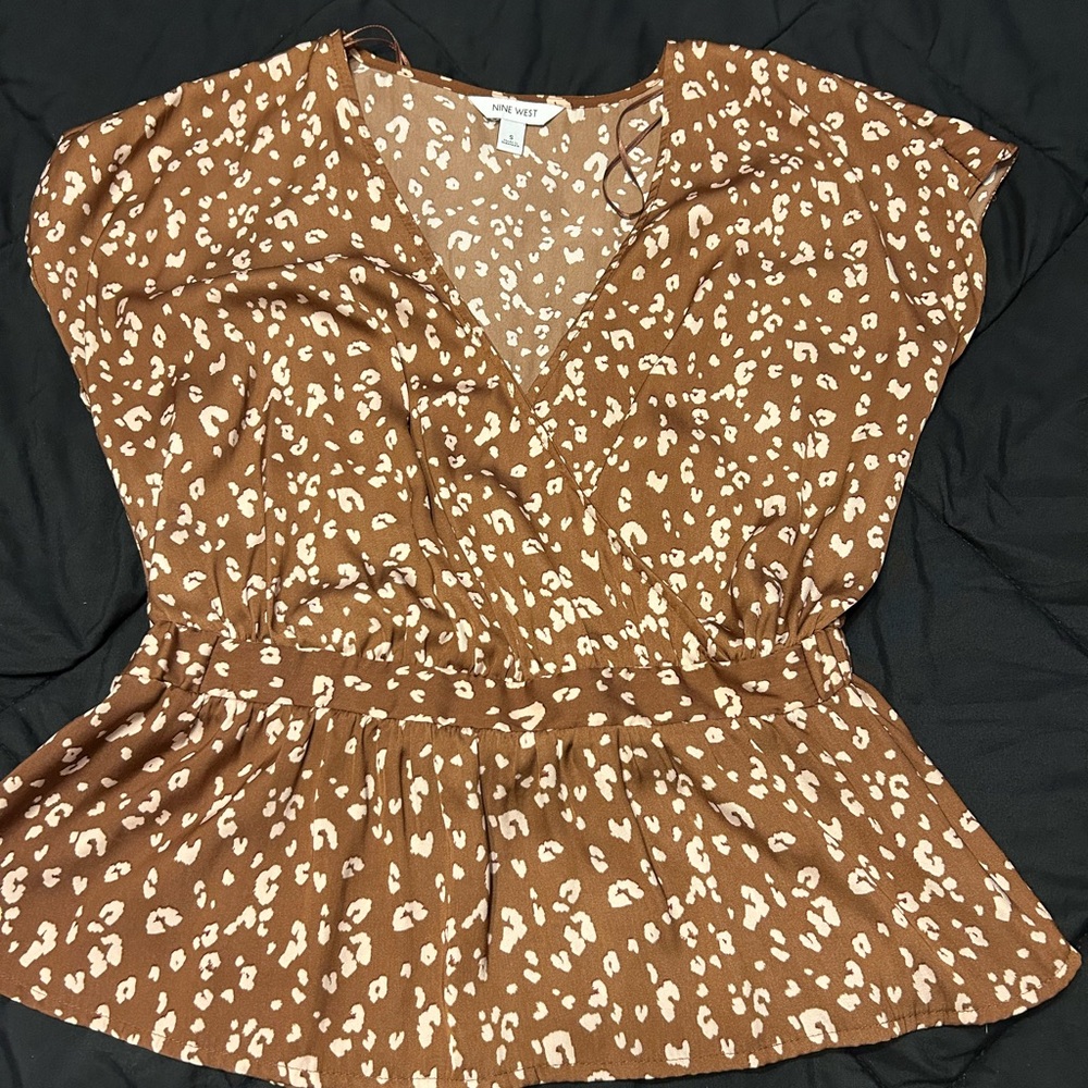 Nine West Brown and Cream Blouse